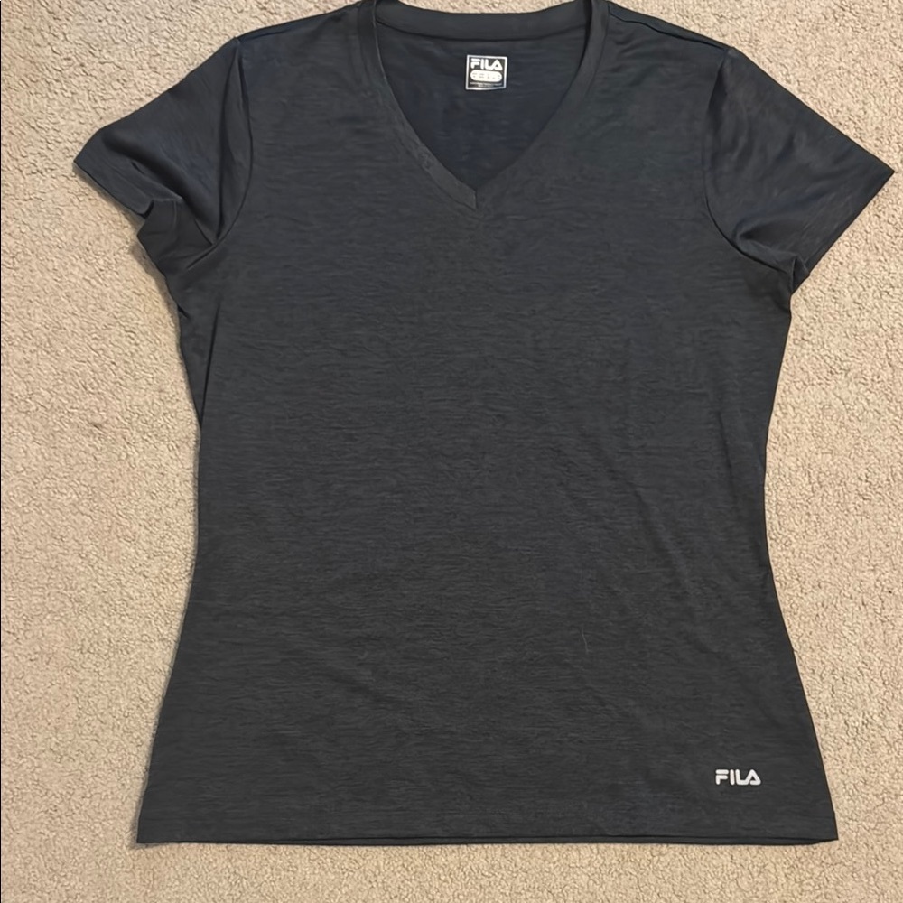 Fila V-Neck Performance Tee - Dark Gray (Size M)